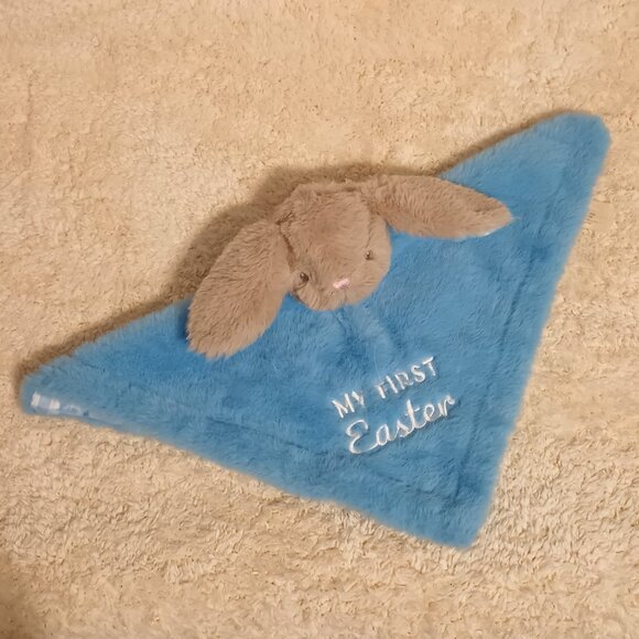 NWOT~ Tan Bunny Rabbit with Blue Embroidered 1st Easter Baby Security Blanket - Picture 10 of 10